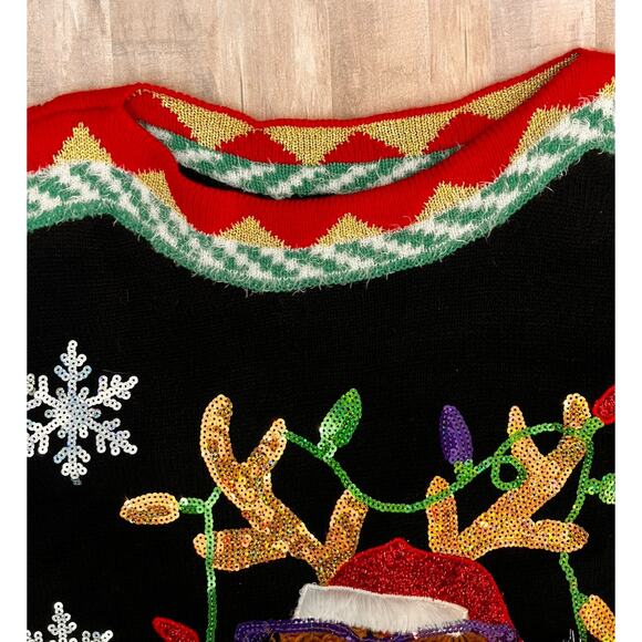 33 Degrees Christmas Sweater Women Med Black Red Dog Graphic Ugly Sweater Jingle - Picture 7 of 9